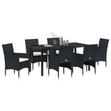 Set da Pranzo per Giardino con cuscino 7 pcs Nero polyrattan