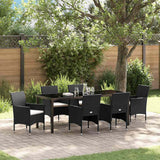Set da Pranzo per Giardino con cuscino 7 pcs Nero polyrattan