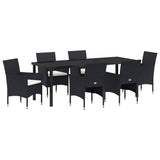 Set da Pranzo per Giardino con cuscino 7 pcs Nero polyrattan