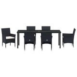 Set da Pranzo per Giardino con cuscino 7 pcs Nero polyrattan