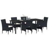 Set da Pranzo per Giardino con cuscino 7 pcs Nero polyrattan