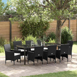 Set da Pranzo per Giardino con cuscino 9 pcs Nero polyrattan