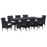 Set da Pranzo per Giardino con cuscino 9 pcs Nero polyrattan