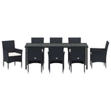 Set da Pranzo per Giardino con cuscino 9 pcs Nero polyrattan