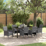 Set da Pranzo per Giardino con cuscino 7 pcs Grigio polyrattan