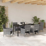 Set da Pranzo per Giardino con cuscino 7 pcs Grigio polyrattan