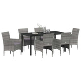 Set da Pranzo per Giardino con cuscino 7 pcs Grigio polyrattan
