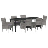 Set da Pranzo per Giardino con cuscino 7 pcs Grigio polyrattan