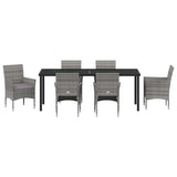 Set da Pranzo per Giardino con cuscino 7 pcs Grigio polyrattan