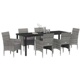 Set da Pranzo per Giardino con cuscino 7 pcs Grigio polyrattan