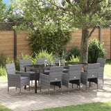 Set da Pranzo per Giardino con cuscino 9 pcs Grigio polyrattan