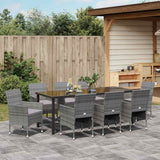 Set da Pranzo per Giardino con cuscino 9 pcs Grigio polyrattan