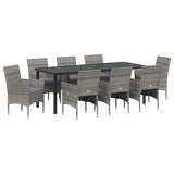 Set da Pranzo per Giardino con cuscino 9 pcs Grigio polyrattan