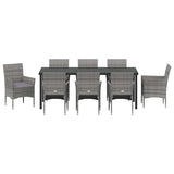 Set da Pranzo per Giardino con cuscino 9 pcs Grigio polyrattan