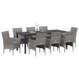 Set da Pranzo per Giardino con cuscino 9 pcs Grigio polyrattan