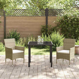 Set da Pranzo per Giardino con cuscino 3 pcs Beige polyrattan