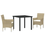 Set da Pranzo per Giardino con cuscino 3 pcs Beige polyrattan