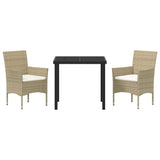 Set da Pranzo per Giardino con cuscino 3 pcs Beige polyrattan