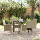 Set da Pranzo per Giardino con cuscino 5 pcs Beige polyrattan