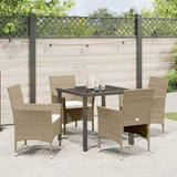 Set da Pranzo per Giardino con cuscino 5 pcs Beige polyrattan