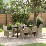 Set da Pranzo per Giardino con cuscino 7 pcs Beige polyrattan