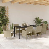Set da Pranzo per Giardino con cuscino 7 pcs Beige polyrattan