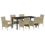 Set da Pranzo per Giardino con cuscino 7 pcs Beige polyrattan