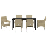 Set da Pranzo per Giardino con cuscino 7 pcs Beige polyrattan