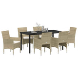 Set da Pranzo per Giardino con cuscino 7 pcs Beige polyrattan