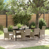 Set da Pranzo per Giardino con cuscino 7 pcs Beige polyrattan