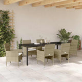 Set da Pranzo per Giardino con cuscino 7 pcs Beige polyrattan