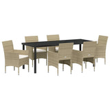 Set da Pranzo per Giardino con cuscino 7 pcs Beige polyrattan