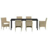 Set da Pranzo per Giardino con cuscino 7 pcs Beige polyrattan
