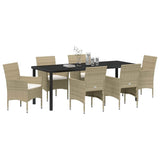 Set da Pranzo per Giardino con cuscino 7 pcs Beige polyrattan