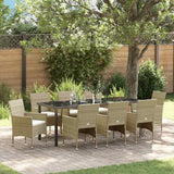 Set da Pranzo per Giardino con cuscino 9 pcs Beige polyrattan