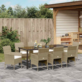 Set da Pranzo per Giardino con cuscino 9 pcs Beige polyrattan