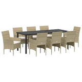 Set da Pranzo per Giardino con cuscino 9 pcs Beige polyrattan