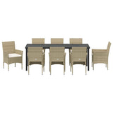 Set da Pranzo per Giardino con cuscino 9 pcs Beige polyrattan