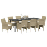Set da Pranzo per Giardino con cuscino 9 pcs Beige polyrattan