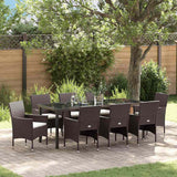Set da Pranzo per Giardino con cuscino 9 pcs Marrone polyrattan