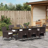 Set da Pranzo per Giardino con cuscino 9 pcs Marrone polyrattan