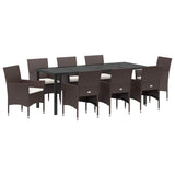 Set da Pranzo per Giardino con cuscino 9 pcs Marrone polyrattan
