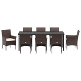 Set da Pranzo per Giardino con cuscino 9 pcs Marrone polyrattan