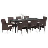Set da Pranzo per Giardino con cuscino 9 pcs Marrone polyrattan