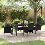 Set da Pranzo per Giardino con cuscino 5 pcs Nero polyrattan