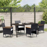 Set da Pranzo per Giardino con cuscino 5 pcs Nero polyrattan