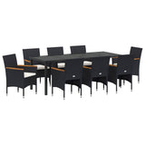 Set da Pranzo per Giardino con cuscino 9 pcs Nero polyrattan