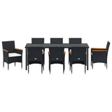 Set da Pranzo per Giardino con cuscino 9 pcs Nero polyrattan