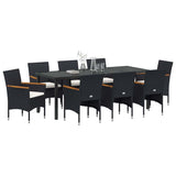 Set da Pranzo per Giardino con cuscino 9 pcs Nero polyrattan