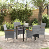 Set da Pranzo per Giardino con cuscino 5 pcs Grigio polyrattan